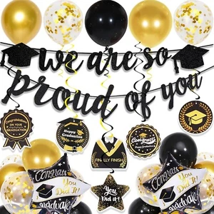 Graduation Decorations Class of 2025, Black and Gold Graduation Balloons with Gr - Picture 1 of 6