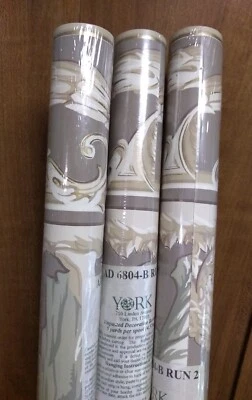 Lote 3 YORK papel de parede vintage rolo decorativo borda NOS AD 6804-B aprox 13,5" - Imagem 1 de 4