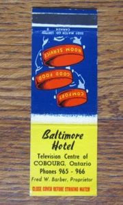 TELÉFONO BAJO # 965 CUBIERTA MATCHBOOK: BALTIMORE HOTEL COBOURG, ONTARIO MATCHCOVER B14 - Imagen 1 de 2