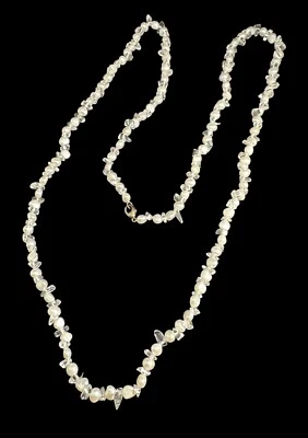 Colar de pérolas e contas de cristal de rocha fecho 925 35 polegadas vintage - Imagem 1 de 4