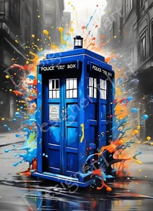 Doctor Who, Tardis Artistic Paint Splash Style Print / Poster. Original Artwork - Picture 1 of 6