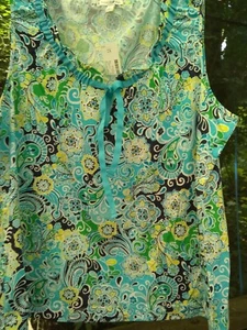 Women's Plus Fashion Bug Paisley Ribbon Keyhole Neck Sleeveless Top Blouse 2X - Picture 1 of 9