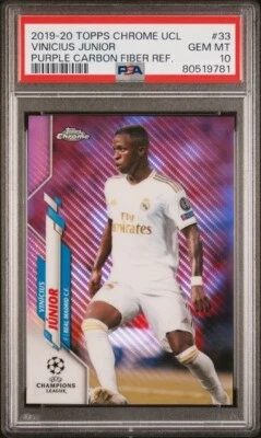 2019-20 Topps Chrome UEFA Vinicius Junior Purple Carbon Fiber Refractor PSA 10 - Image 1 of 2