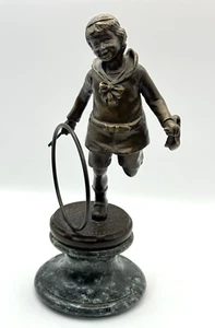 Vintage CHIPARUS Bronze? Statue BOY WITH HOOP Marble Base - Signed - Picture 1 of 16