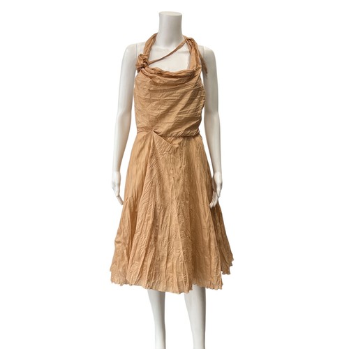 Abito increspato misto seta arancione polvere Celine nuovo con etichette $1229 taglia 4 IT 40