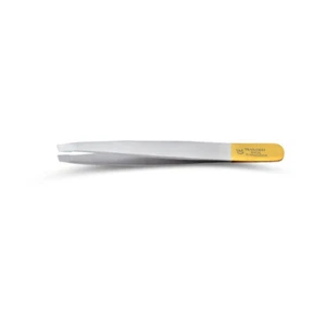 Pinzette Augenbrauenpinzette Zupfpinzette 9,5 cm Ende vergoldet Spitze schräg - Bild 1 von 1