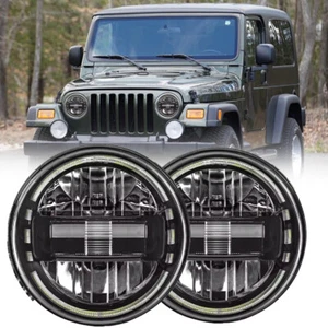 Pair of 7" Round LED Headlights High/low DRL For Jeep Wrangler JK TJ CJ LJ DOT - Picture 1 of 9