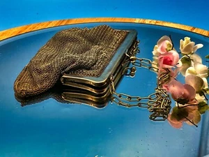 Art deco silver metal chain purse handbag flapper vintage mesh - Picture 1 of 12