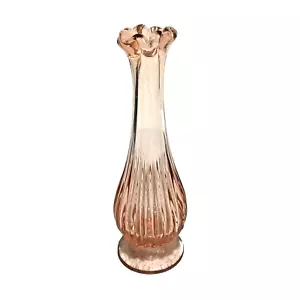 Vintage Fenton ? Swung Stretch Glass Bud Vase Pink Depression Ruffle Pedestal - Picture 1 of 9