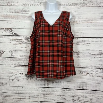 Blusa para mujer J.Crew talla XL roja tartán escoceses cuello en V sin mangas vacaciones Foto 1 de 4