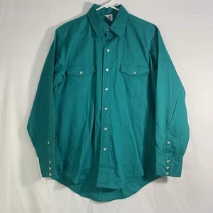 Malco Modes Mens Western Pearl Snap Button Up Teal Vintage Shirt Sz Lg 15 1/2 33 - Picture 1 of 8