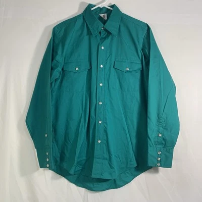 Malco Modes Mens Western Pearl Snap Button Up Teal Vintage Shirt Sz Lg 15 1/2 33 - Image 1 of 4
