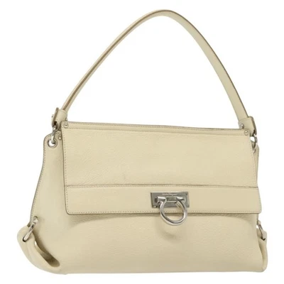 Auténtico bolso de hombro Salvatore Ferragamo Gancini de cuero blanco plateado 138871 Foto 1 de 4