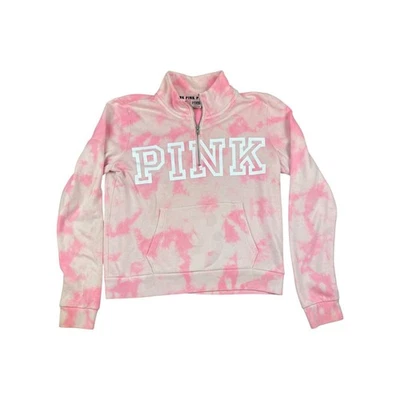 Victoria's Secret ROSA Tie Dye Cuarto Cremallera Sudadera Rosa Blanco Talla M Foto 1 de 4