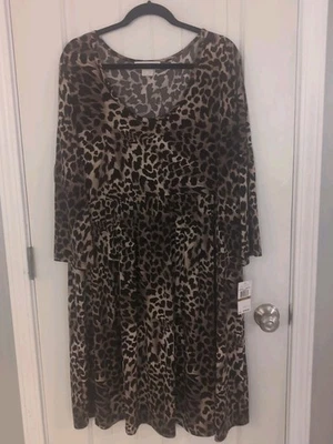 NWT $159 MICHAEL KORS Plus Size 3X Leopard Animal Print Brown Stretch Dress - Image 1 of 4