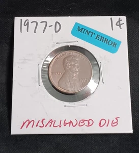 1977-D Lincoln Penny MINT ERROR Misaligned Die Perfectly Readable Coin - Picture 1 of 2