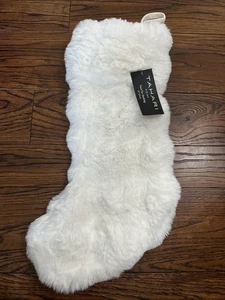 Tahari Christmas Stocking Carved Faux Fur White Luxe 21 inch Holiday Decor NEW - Picture 1 of 5