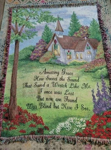 Vintage Amazing Grace Church Hymn Woven Wall Hanging Tapestry Throw Blanket - Picture 1 of 20