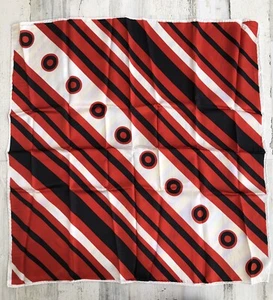 Vintage geometrischer Schal rot schwarz weiß Muster 26"x26" Quadrat Acetat Japan - Bild 1 von 7
