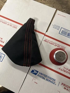 Black Forest Industries Red & Silver Shift Knob With Matching Red Stitch Boot - Picture 1 of 11
