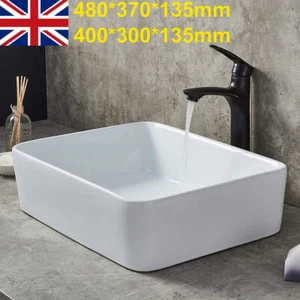 Modern Ceramic Sink Bathroom Cloakroom Wash Basin Rectangular Counter Top White - Picture 1 of 14