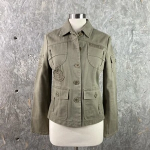 BCBG MAXAZRIA Size M Green Twill Utility Button Front Jacket Contemporary - Picture 1 of 11