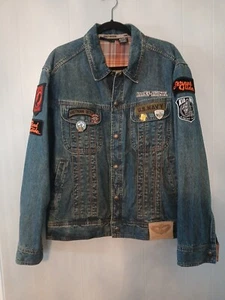 Vintage Genuine Harley Blue Jean Denim Jacket, Embroidered W/Patches & Pins Med - Picture 1 of 12