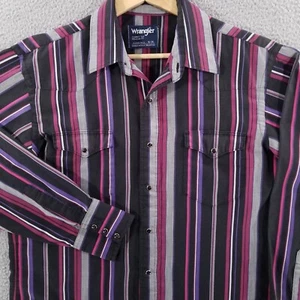 Vtg Wrangler Shirt Large 16 34 Pearl Snap Western Rodeo Cowboy Purple Pink - Imagen 1 de 17