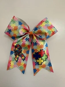 Autism Awareness Hair Bow, Cheer Hair Bow, Large Size. Set Of 6 - Picture 1 of 3