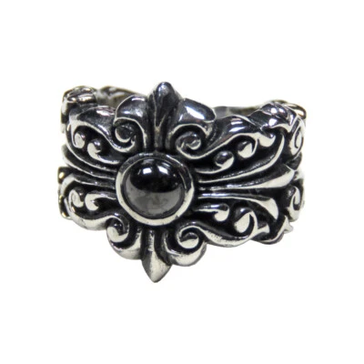 Anillo de piedra negra gótico medieval de acero inoxidable para hombre Foto 1 de 3