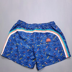 SUNDEK Shorts Mens L Blue Board Swim Trunks Rainbow Stripe AOP Water Sports   - Picture 1 of 15