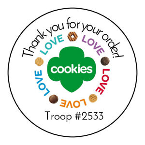 24 Girl Scout cookie nut sales thank you ENVELOPE SEAL LABELS STICKERS 2" ROUND 