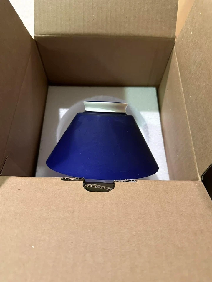 (2) Brushed Nickel And Cobalt Blue Cone Glass Pendant Lights- Matching Pair Set - Image 1 of 4