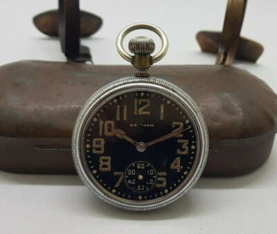 RELOJ BOLSILLO ANTIGUO W.W.I MILITAR WALTHAM ESFERA NEGRA 52 MM. / T067 Foto 1 de 4