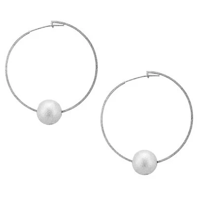 Sheila Fajl Cynthia Thin Eternity Textured Ball Hoop Earrings in Brushed Silver - Image 1 of 4