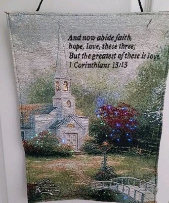 "Tapiz capilla ciudad natal Thomas Kinkade con fibra óptica 13""x18"" colgante de pared" Foto 1 de 4