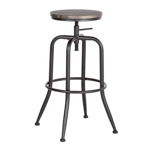 Set of Two Walnut and Black Wood and Iron Backless Adjustable Height Swivel B... - Picture 1 of 11
