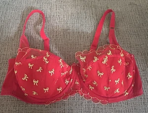 Adore Me Red Lace Gold Bow 42DD Underwire Bra - Picture 1 of 7