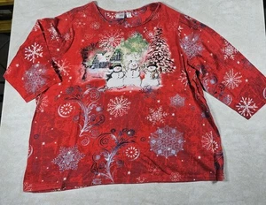 Holiday Editions Snowflakes Schneemänner Damen 1X Holiday Red Graphic Pullover Shirt - Bild 1 von 9