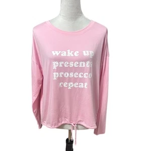 Wildfox Lounge Shirt Women's M Pink " Wake Up Presents Prosecco Repeat" New - Picture 1 of 8