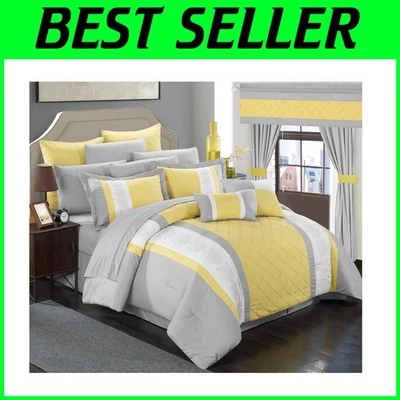 Juego de cama en bolsa bordada Pintuck - tamaño king amarillo Foto 1 de 4