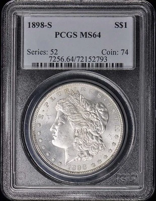 Моргановский доллар 1898-S $1 PCGS MS64 - Изображение 1 из 2