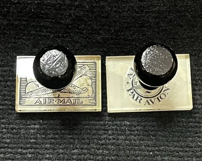 复古 2 张橡皮图章木质安装航空邮件 Par Avion 飞机工艺 Scapbook — 第 1/4 张图片