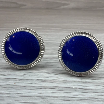 Gemelos vintage azul profundo redondos tono plateado bordes acanalados moda sin marca Foto 1 de 4