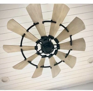 NEW Quorum Windmill 52" Ceiling Fan Black Noir Farmhouse 95210-69 - Picture 1 of 2