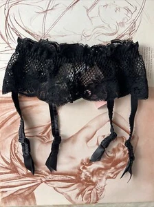 Vtg 90s Deadstock Marvel By La Perla Made In Italy Garter Belt Black Lace Mesh S - Picture 1 of 12