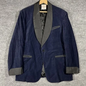 VINTAGE 40s 50s State O Maine Blue Corduroy Smoking Jacket Cotton Size 40 Hahnes - Picture 1 of 22
