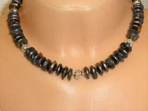 Halskette Collier Biwa-Zuchtperlen Scheiben Linsen mit Goldrutilquarz UNIKAT - Bild 1 von 5