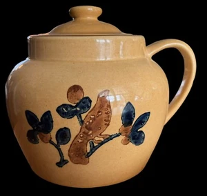 Vtg Pfaltzgraff America Bean Pot & Lid MAFA Yellow Ware Stenciled Folk Art Mint - Picture 1 of 8