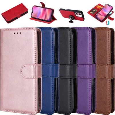 Case for iPhone 16E 16 15 14 13 12 11 Detachable Leather Wallet Case Phone Cover - Image 1 of 4